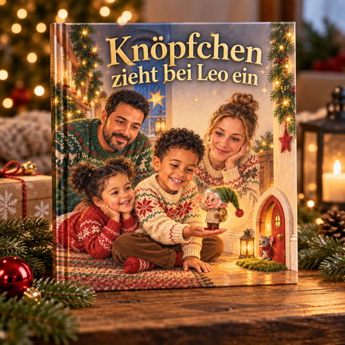 Personalisiertes Adventsbuch „Knöpfchen zieht bei Leo ein“ als Hardcover