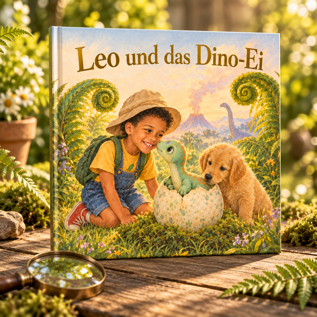 Personalisiertes Kinderbuch „Leo und das Dino-Ei“ als Hardcover