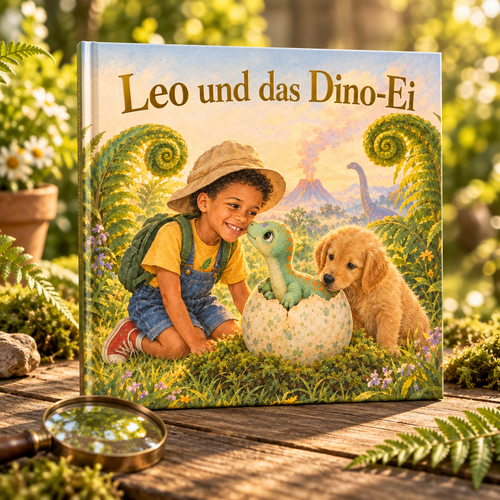 Personalisiertes Kinderbuch „Leo und das Dino-Ei“ als Hardcover