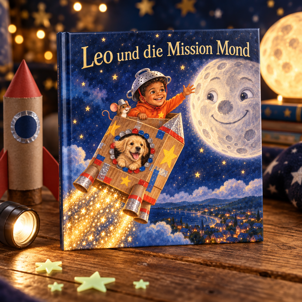 Personalisiertes Kinderbuch „Leo und die Mission Mond“ als Hardcover