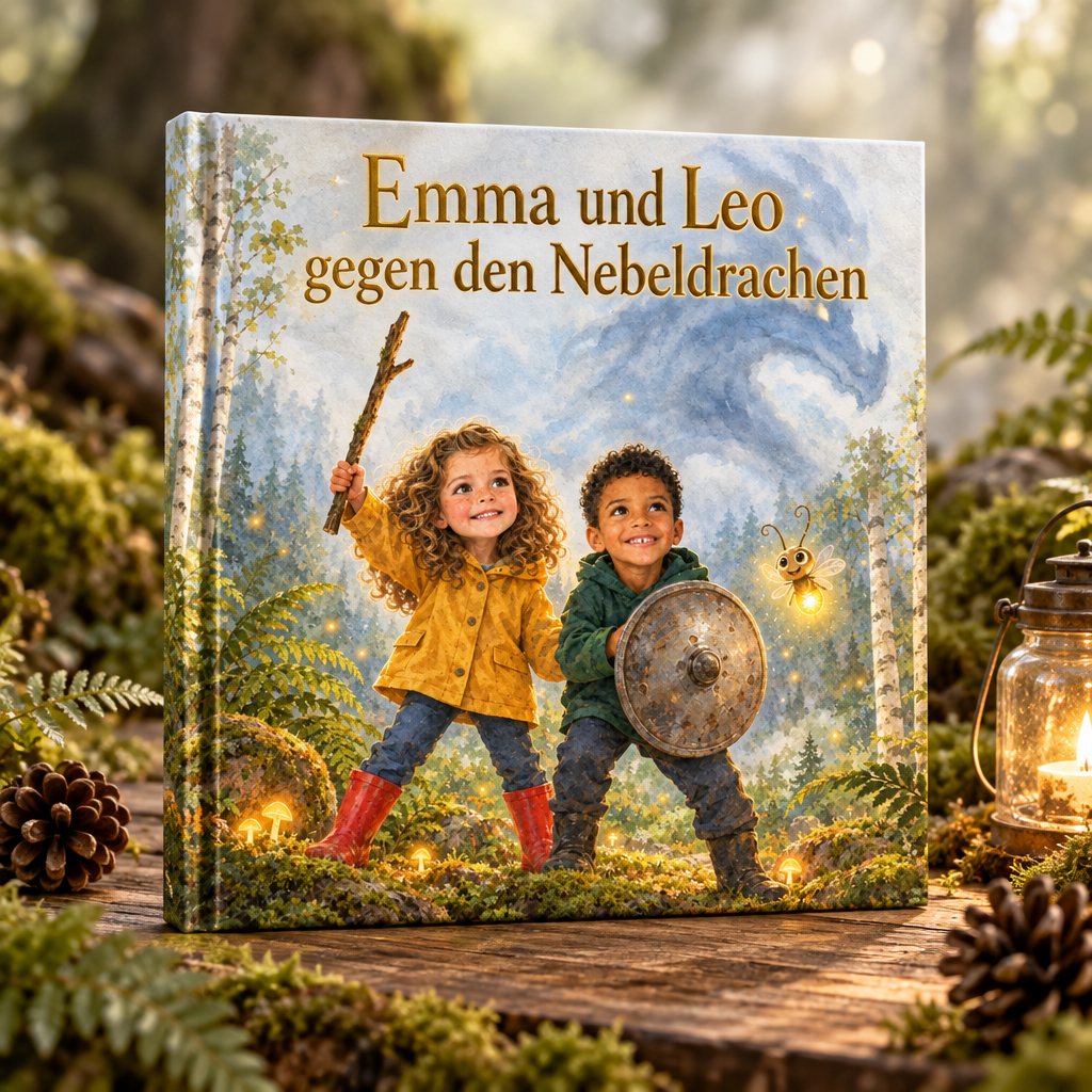 Personalisiertes Kinderbuch „Emma und Leo gegen den Nebeldrachen“ als Hardcover
